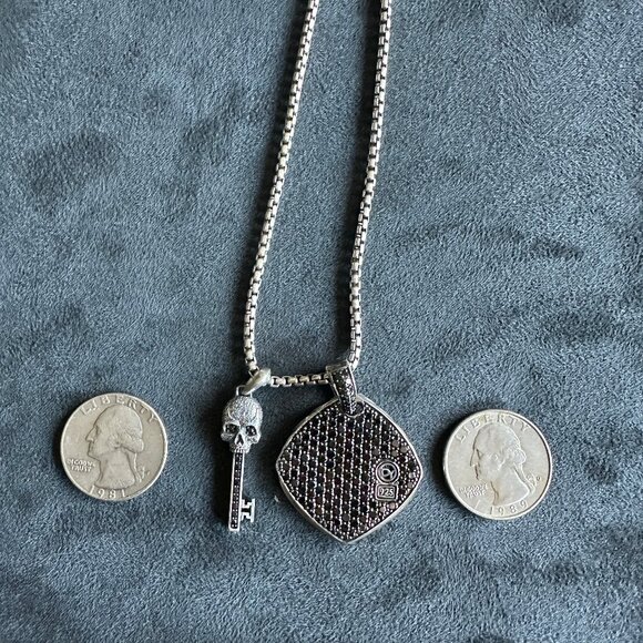David Yurman Chevron Pendant & Skull Key Pendant w/ Pavé Black Diamonds Necklace - Picture 12 of 16